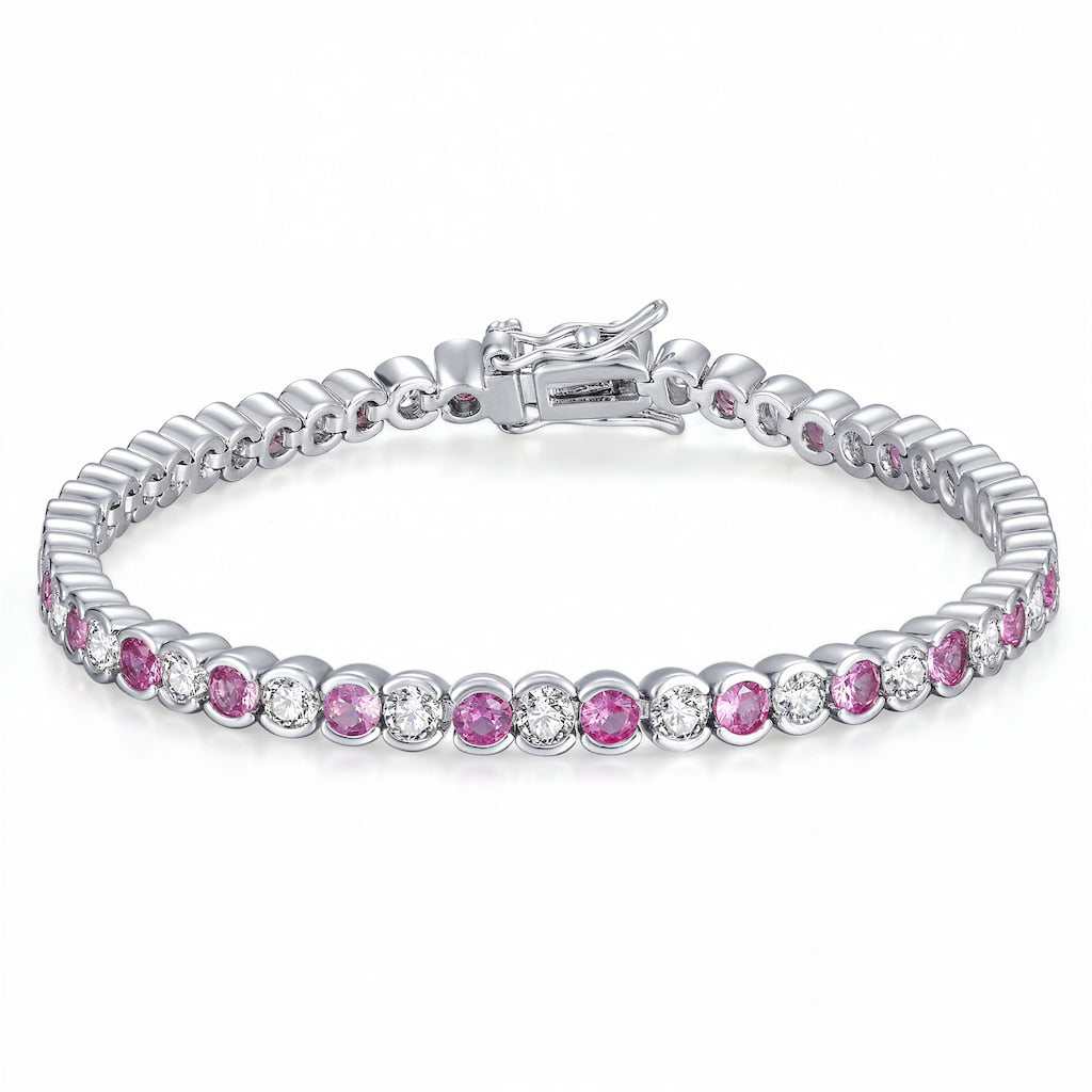 “Geneva” Pink Sapphire & Diamond Bezel Alternating Tennis Bracelet