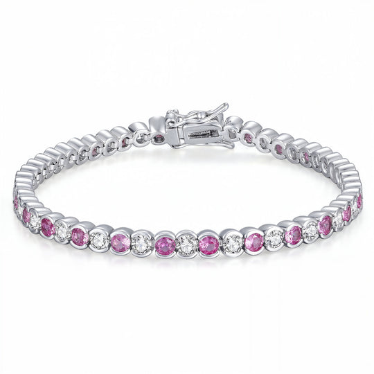 “Geneva” Pink Sapphire & Diamond Bezel Alternating Tennis Bracelet