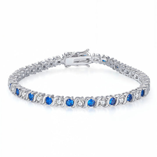 “Helsinki” Blue Sapphire & Diamond Bezel Alternating Tennis Bracelet