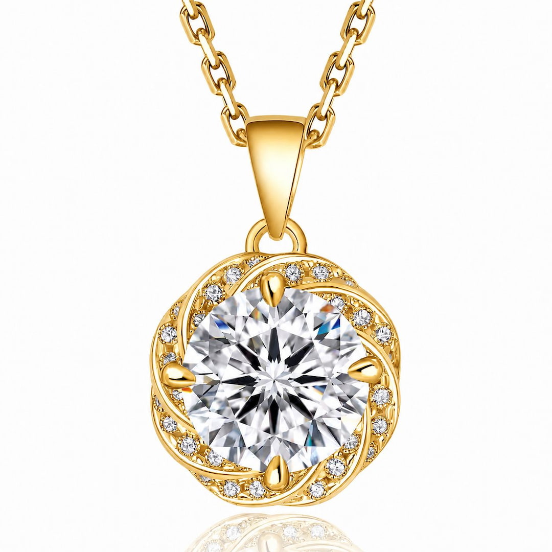 “Stockholm” Moissanite 1ct Swirl Halo Necklace