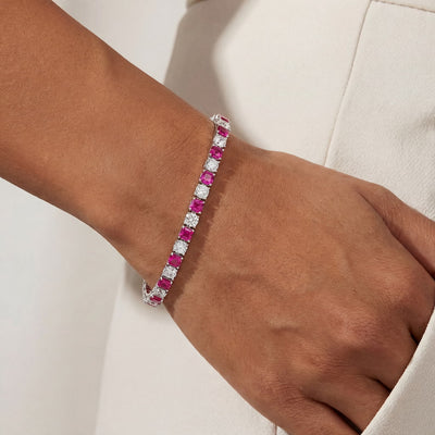 “Verona” Pink Sapphire & Diamond Alternating Tennis Bracelet