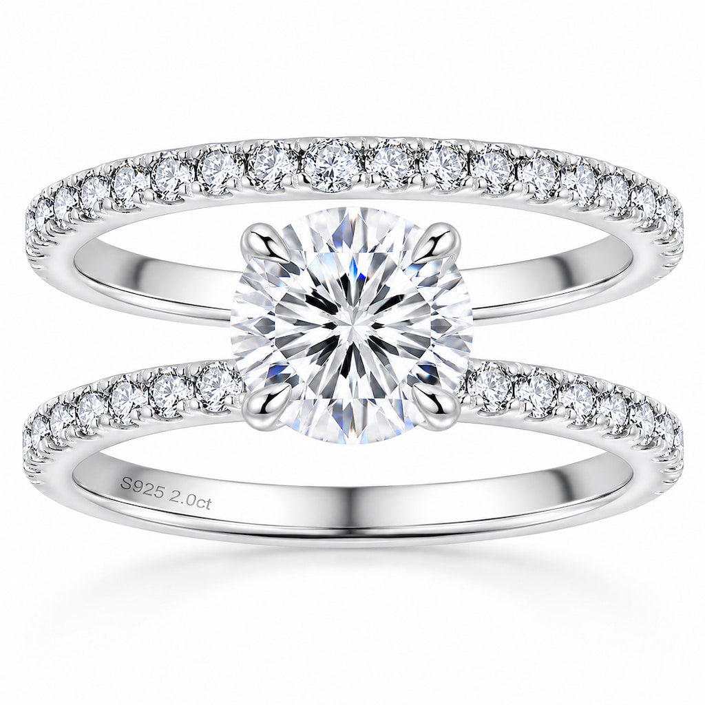 Zermatt Moissanite 2ct Solitaire Ring & Matching Wedding Band