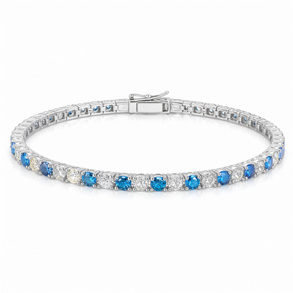 “Zurich” Blue Sapphire & Diamond Alternating Tennis Bracelet