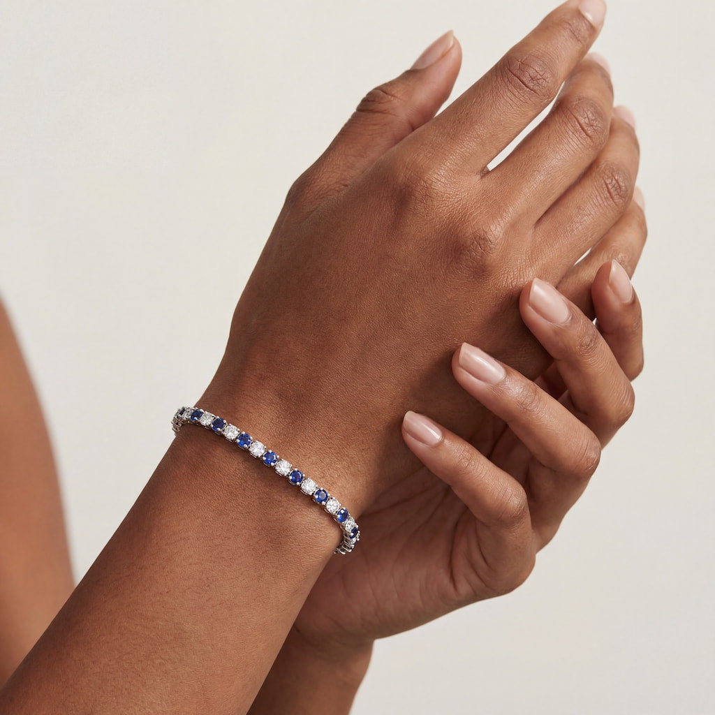 “Zurich” Blue Sapphire & Diamond Alternating Tennis Bracelet