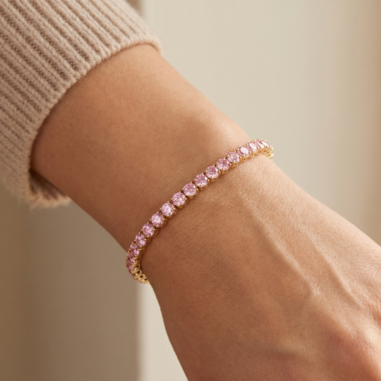 Miami Classic, Onyx & Pink Stack Set in Gold — bracelet worn