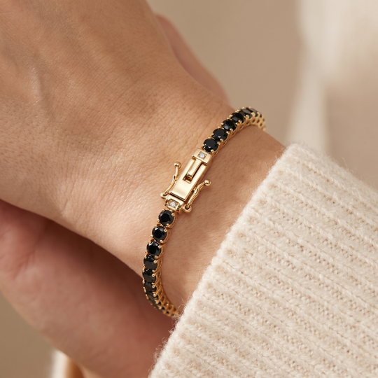 Miami Classic Choker & Onyx Stack Trio Set in Gold — bracelet worn