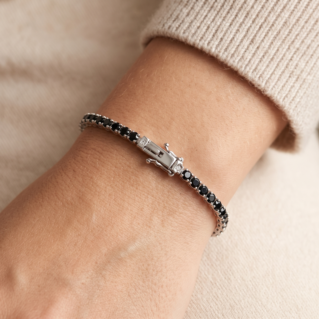 Miami Onyx Bracelet & Studs Set in Silver — bracelet worn