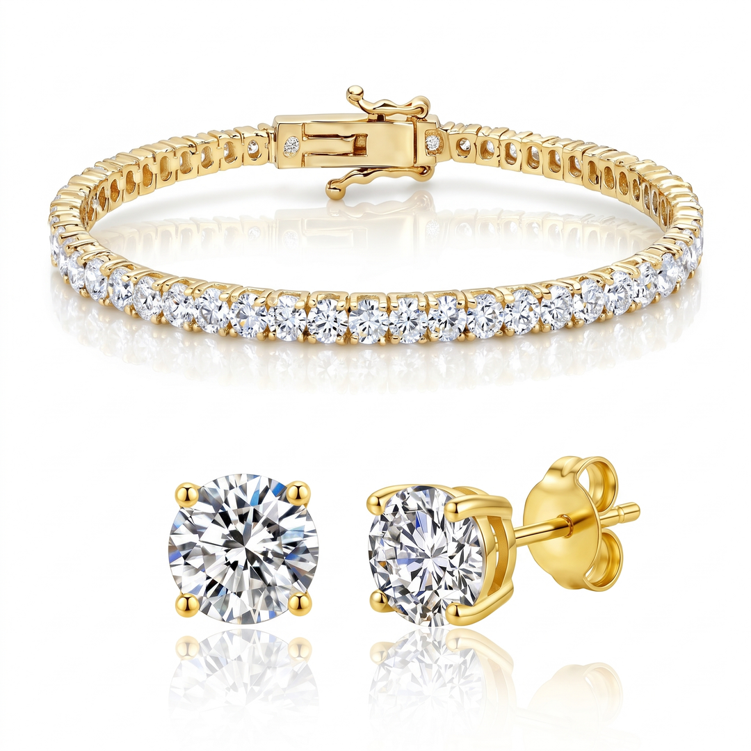Miami Classic Bracelet & Studs Set in Gold — the full set