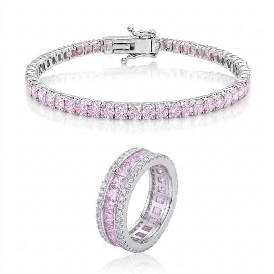 Miami Pink Sapphire Bracelet & Band Set in Silver — the full set