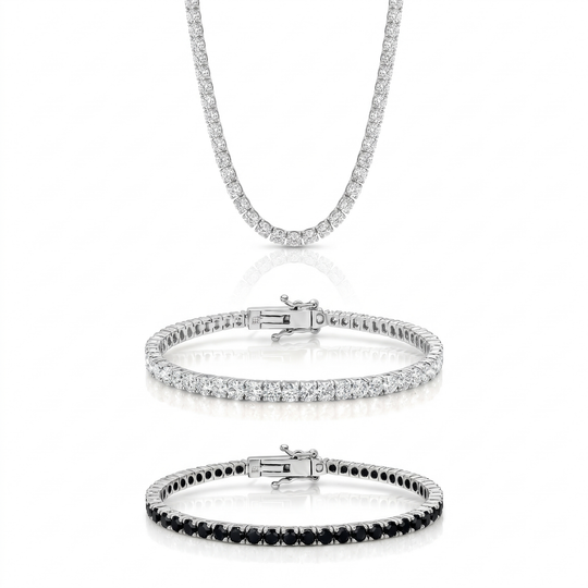 Miami Classic Choker & Onyx Stack Trio Set in Silver — the full set