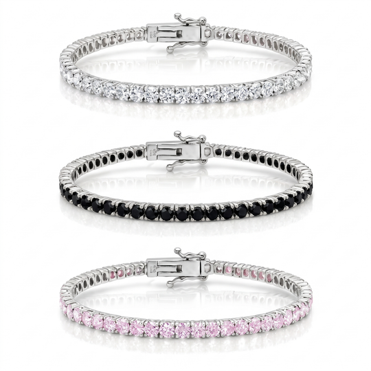 Miami Classic, Onyx & Pink Stack Set in Silver — the full set