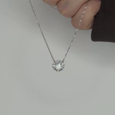 “Geneva” Moissanite 1ct Halo Solitaire Necklace